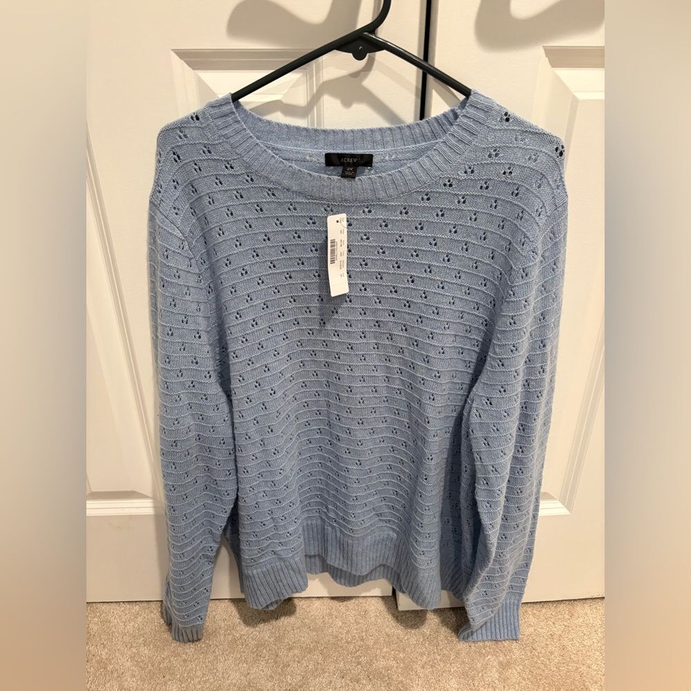 NWT J Crew Light Blue Eyelet Sweater Size 2X - Picture 1 of 4